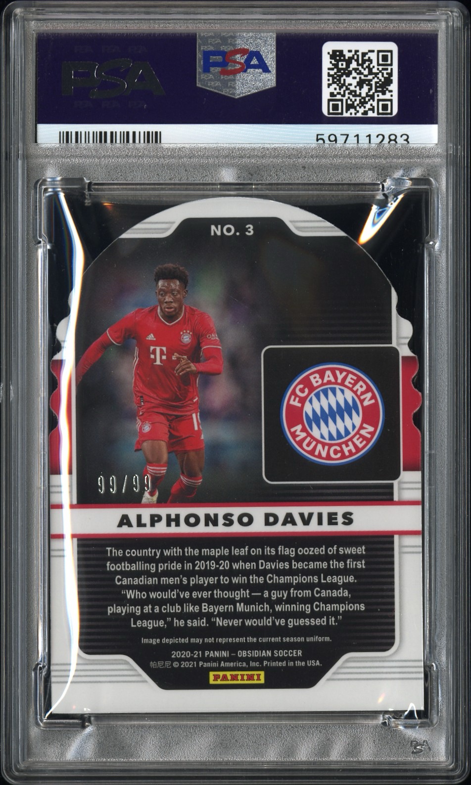 Alphonso Davies 2020 Panini Obsidian Supernova 99of99 — PSA MINT 9